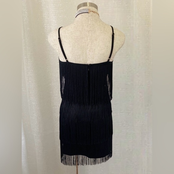 FRINGE Spaghetti strap black Mini Dress - Picture 3 of 5